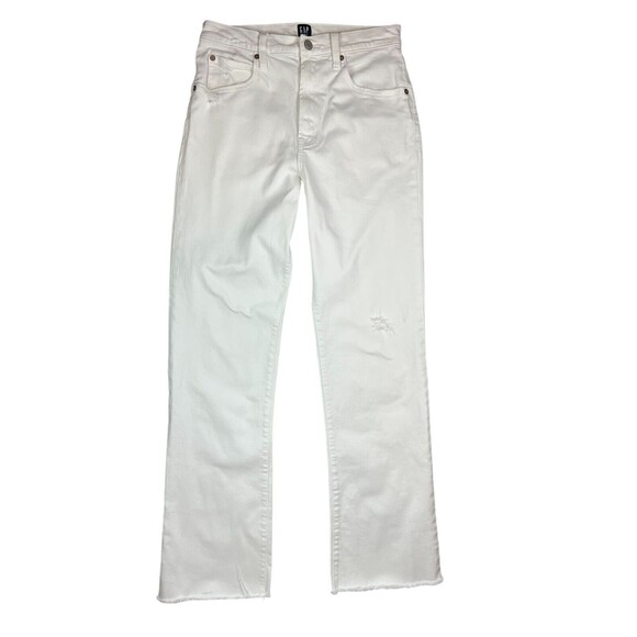 Gap Denim Ankle Flare Jeans Women's Size 4t White Distressed Denim High Waist - Picture 2 of 15